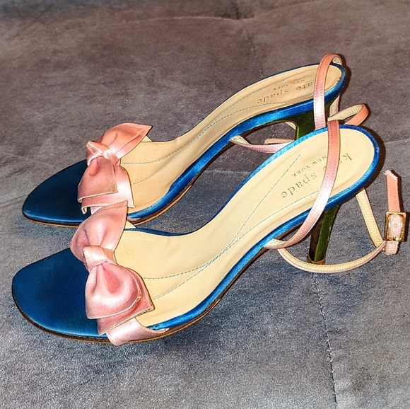 KATE SPADE NEW YORK COLOR BLOCK PINK BOW ANKLE CALF STRAPS SANDALS SIZE 7M EUC - Picture 2 of 10